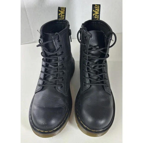 Dr. Martens Junior 1460 Softy T Black Leather Lace-Up Side Zip Boots Kids Size 2 - Picture 3 of 14